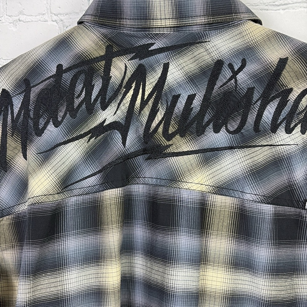 METAL MULISHA Men's Long Sleeve Plaid Embroidered Shirt size medium